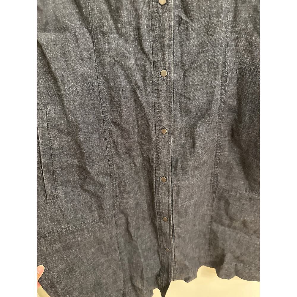 Eileen Fisher Linen Shirt Dress Women S Chambray Gray Roll Tab Coastal Office - Picture 3 of 6
